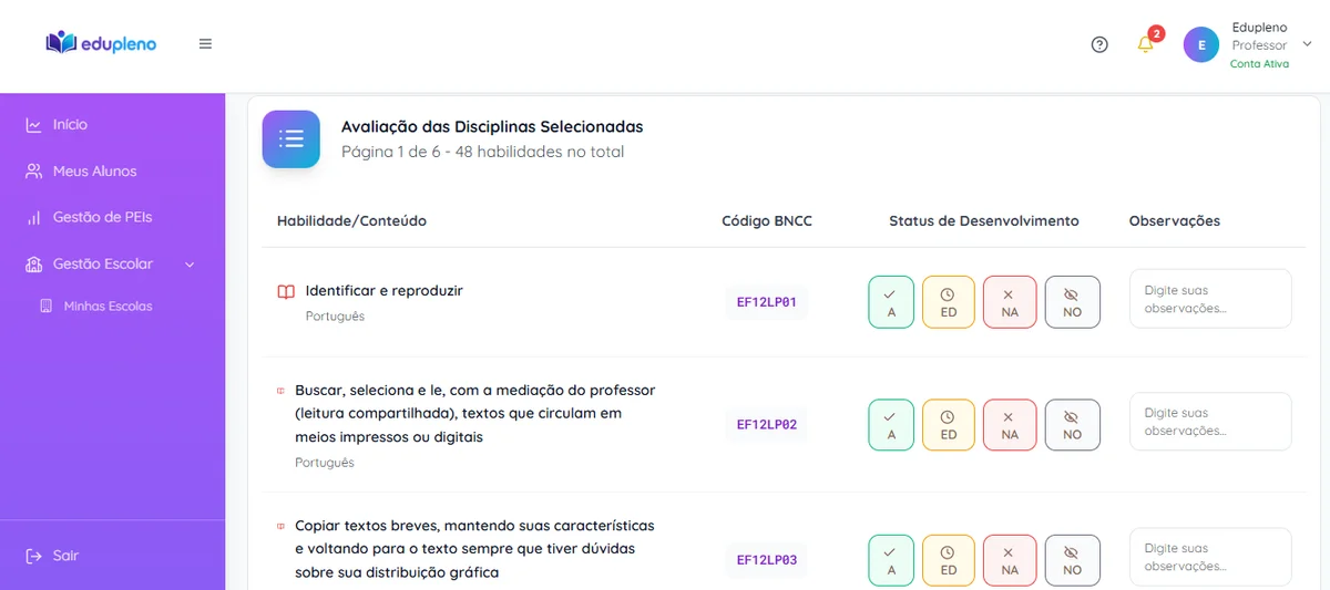 Criação de PEI alinhado à BNCC